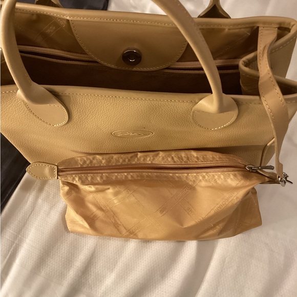 Longchamp Pebbled Leather Tote Bag w/ Matching Zip Pouch | Tan Camel - Picture 4 of 13